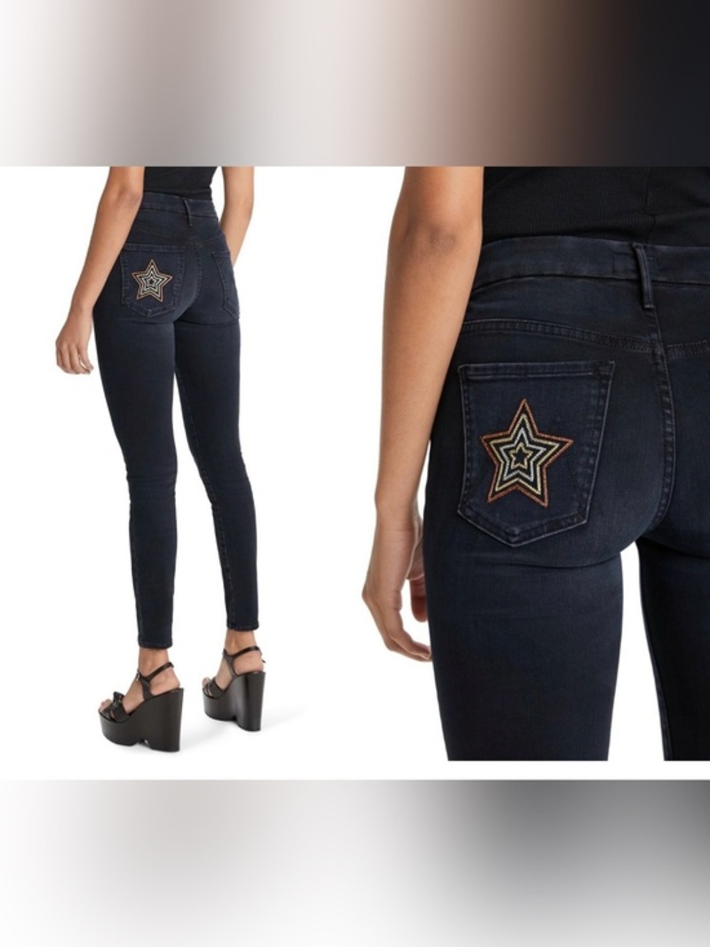 Mother The High Waisted Looker skinny Jeans faded black Blackbird Size 24 Star